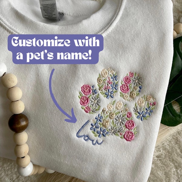 EMBROIDERED PAW PRINT Sweatshirt Cat Mom Gift Personalized Comfy Gift for Pet Lover Embroidered Dog Mom Sweatshirt Personalized Dog Mom Gift