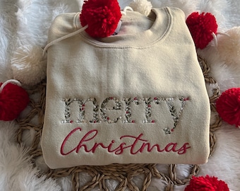 EMBROIDERED Floral Sweatshirt Christmas Sweatshirt Merry Christmas Gift Gifts for Friends Gifts for Secret Santa Christmas Crewneck Cozy
