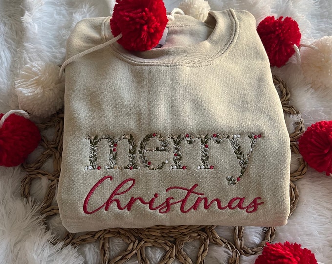 Festive Merry Sequin Embroidered Sweatshirt in Small