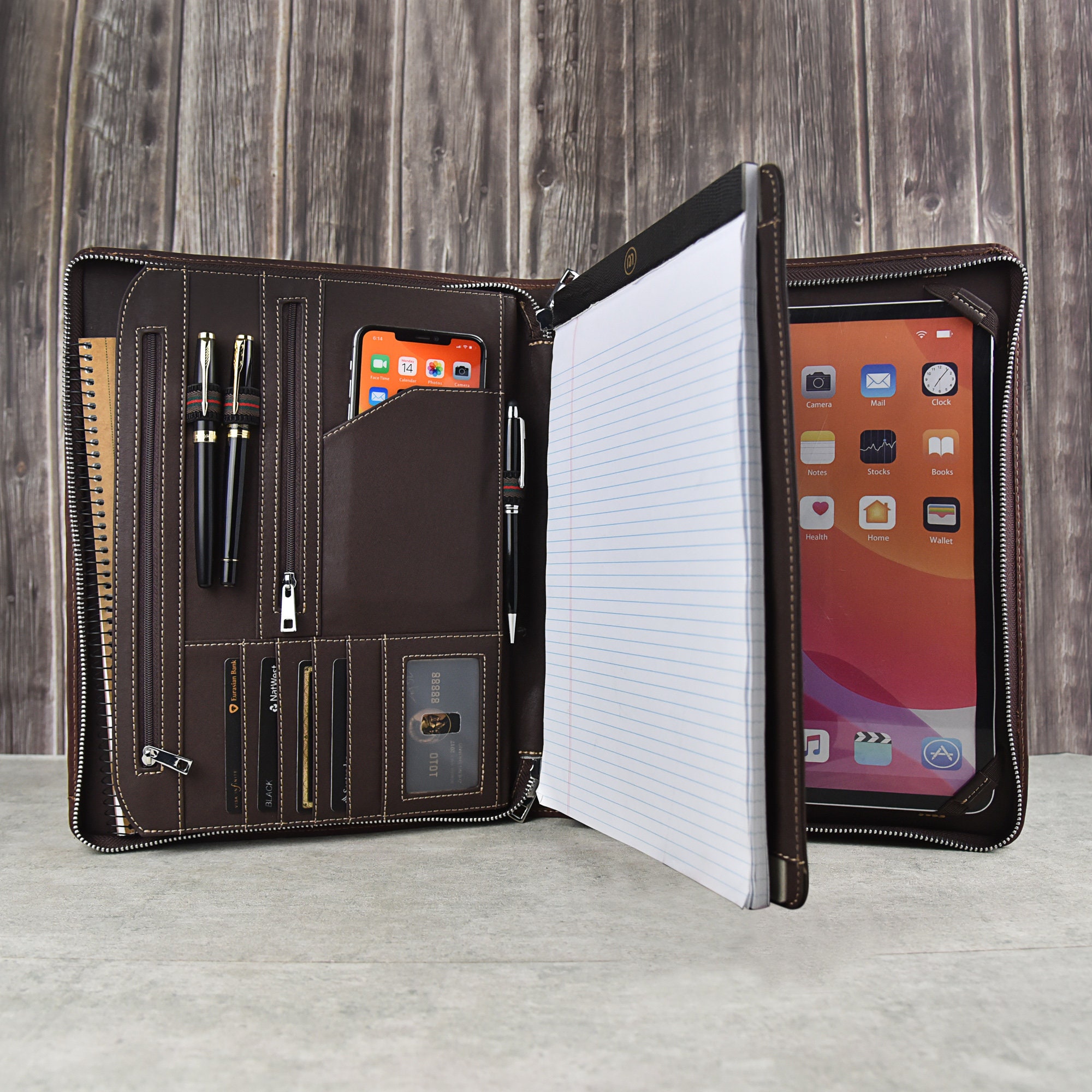 Leather iPad Case with A4 Notebook HolderLeather Zipper Etsy