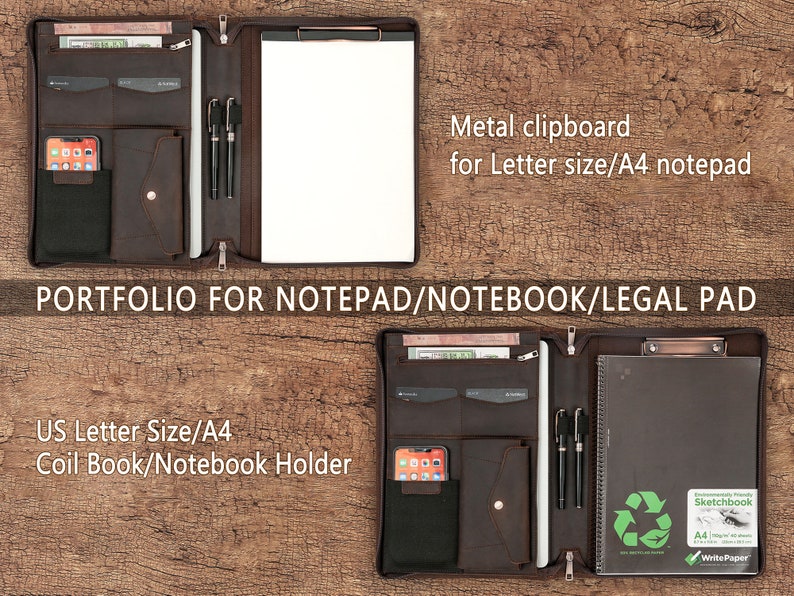 Zippered Leather Padfolio Portfolio With Hidden Handle and Etsy