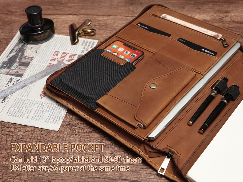 Zippered Leather Padfolio Portfolio With Hidden Handle and Etsy