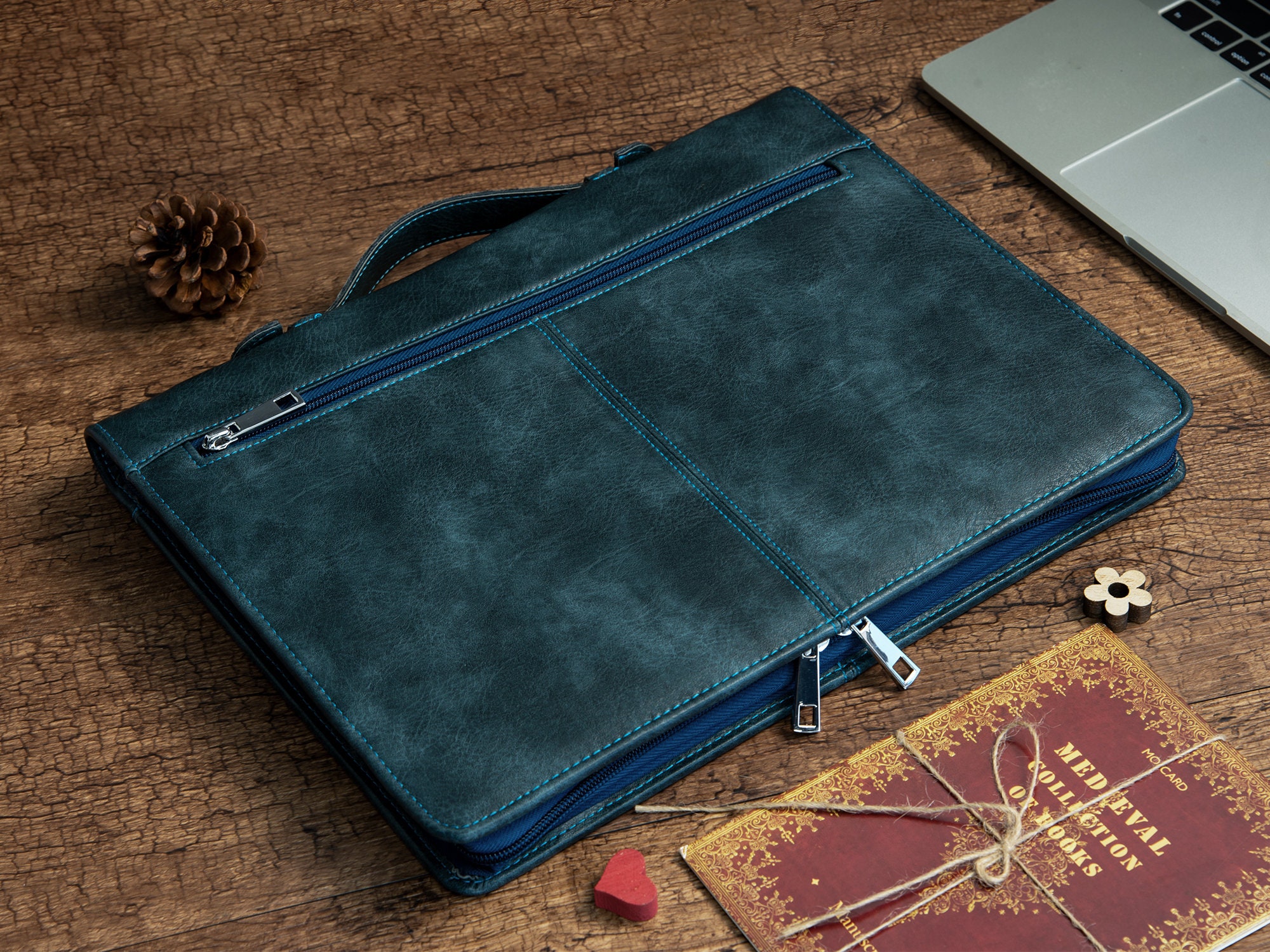 Leather Tech Portfolio Organizer Zipper, Laptop Organizer Bag, A4