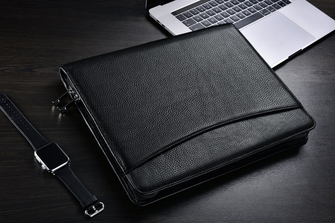 Personalized Leather Portfolio Conference Folder Zipped A4 Size ...