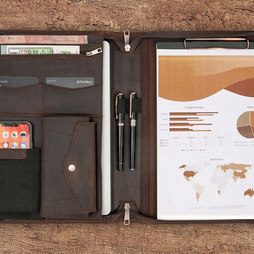 Zippered Leather Padfolio Portfolio With Hidden Handle and Etsy