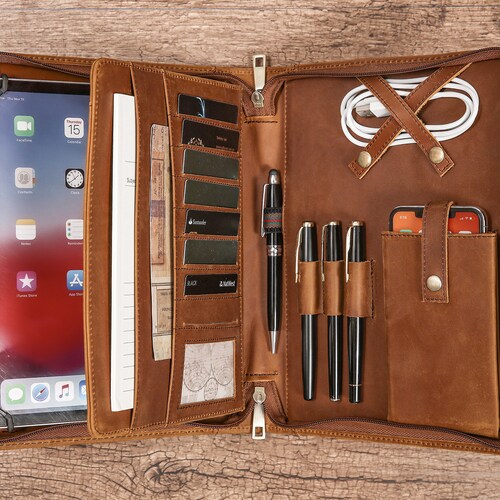 Red Ipad Case Leather Zipper Portfolio With Conference Pad Etsy