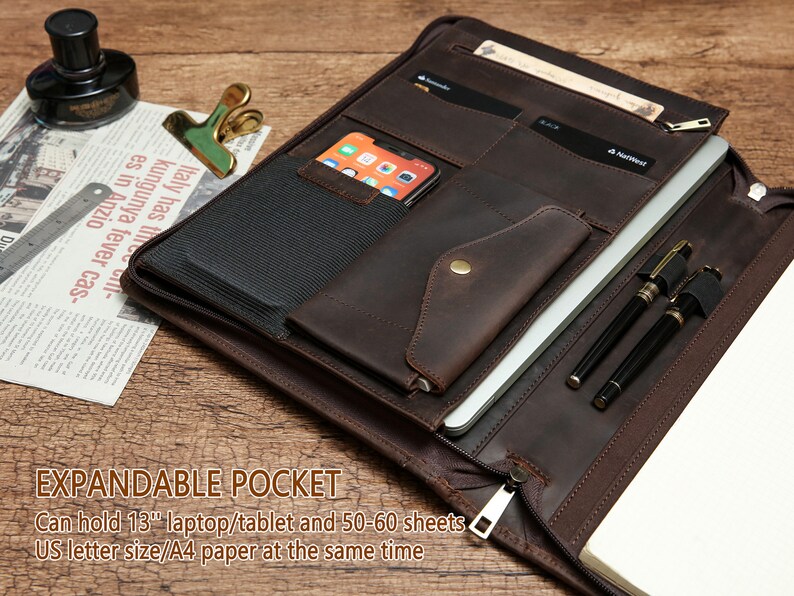Zippered Leather Padfolio Portfolio With Hidden Handle and Etsy