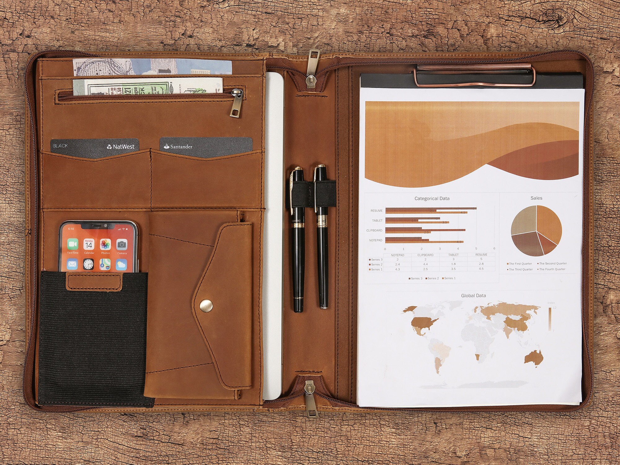 Zippered Leather Padfolio Portfolio with Hidden Handle and Etsy