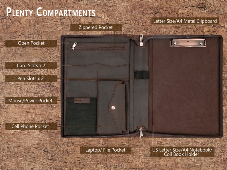 Zippered Leather Padfolio Portfolio With Hidden Handle and Etsy