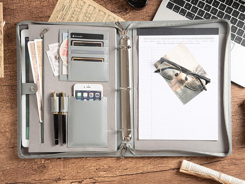 3 Ring Binder Vegan Leather Portfolio With A4 Notepad Holder Etsy