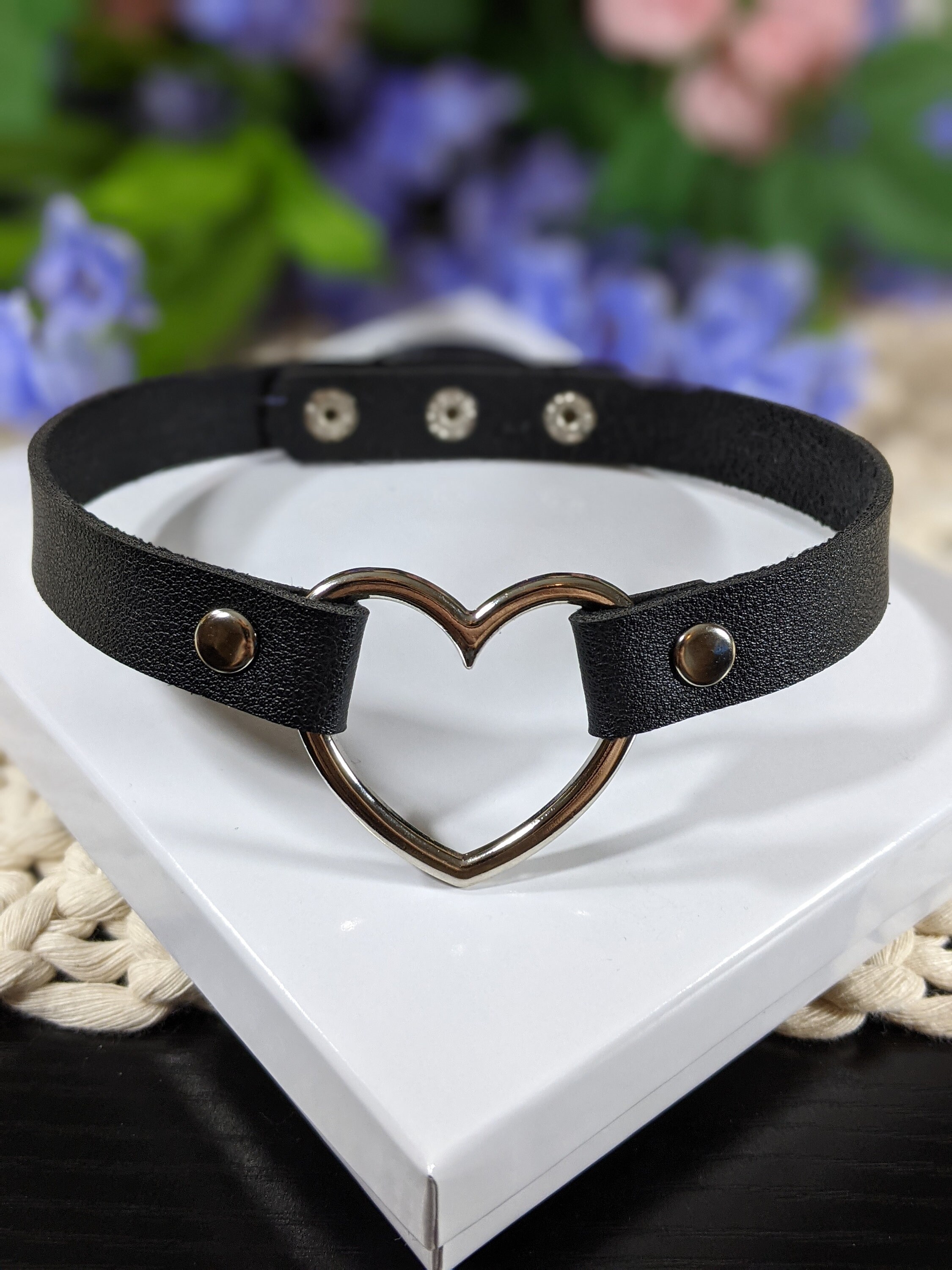 Adjustable Heart Choker Collar with Vegan Faux Black Leather Etsy