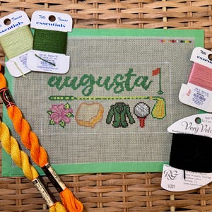 Nålstickad canvas med motiv från Augusta | Nålstickad canvas med golfmotiv | Preppy nålstickad canvas med motiv från Augusta | 18 mesh canvas | Presentidé för golf