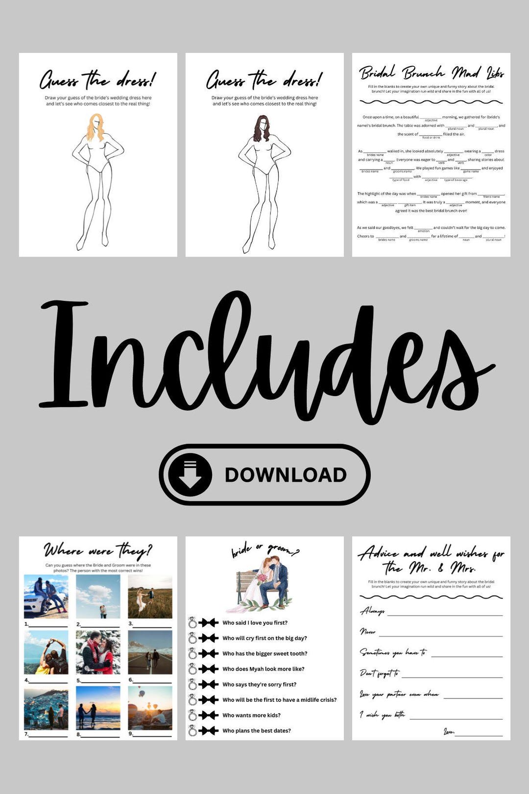 Bridal Shower Game Templates Bridal Brunch Games Etsy