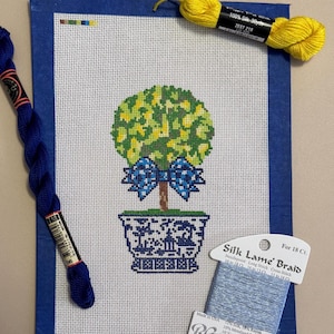When Life Gives You Lemons Needlepoint Canvas | 18 Mesh | 3” x 6” Design | Blue & White Topiary | Preppy Home Decor | Canvas Only