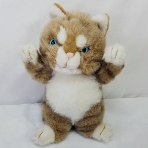 Kel Toy Plush Cat American Wirehair Vintage Standing Pouncing Stuffed Animal Brown White Kitten With Blue Eyes 10&quot; Soft Toy Unique Cute