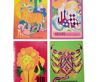 Vintage Astrological Signs Greeting Cards Lot Of 4 Gemini Aries Leo Scorpio