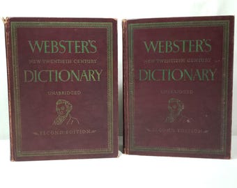Websters New Twentieth Century Dictionary Unabridged 2 Volume Set Vintage 1959 Big Library Staging Reference Shelf Decor