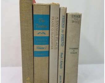 Vintage Gray Books Decorative Stack Lot Of 5 Worn Library Staging Shelf Decor Distressed