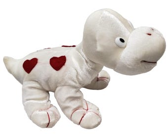 Commonwealth Plush Dinosaur White Red Hearts Valentines Day 9" Stuffed Animal Vintage 1999