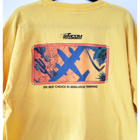 Simcom Flight Training T Shirt XL Yellow Plane Airplane Flying Simulator Vintage Graphic Tee