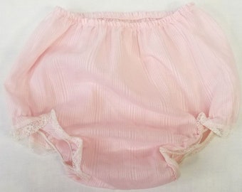 Vintage Diaper Cover Sheer Pink Infant Bloomers Baby Girl Lace Trim Pastel Pale Pink Stretchy