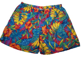 Vintage Jockey Swim Trunks 2X Colorful Tropical Flowers Floral Vacation Shorts