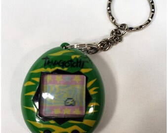 Vintage Tamagotchi Gen 2 Green With Yellow Stripes Tested Works Bandai 1997 90s