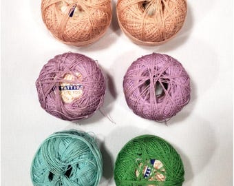 Lily Tatting Cotton Lot Of 6 Vintage Rolls Balls Thread Boil Proof Pink Purple USED