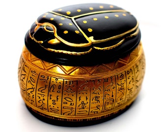 Egyptian Scarab Jewelry Box: Gold Hieroglyphic Trinket Holder
