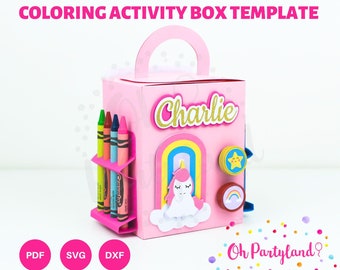 Activity box template for crayons and stampers - Coloring suitcase box SVG files for Cricut, DXF and PDF - Digital cut files