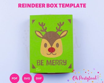 Reindeer box SVG, DXF and PDF files - Christmas box svg - Gift box svg, Favor box svg - Cut files for Cricut and Silhouette cameo