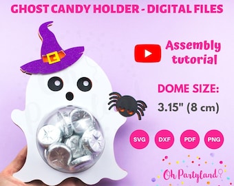 Ghost Candy Holder SVG, DXF, PDF and Png files, Halloween candy dome svg, Halloween Candy Holder Template, Trick or Treat Gift template