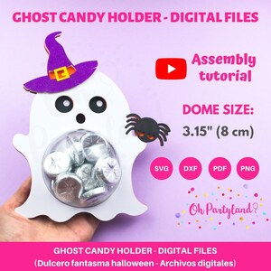 Ghost Candy Holder SVG, DXF, PDF and Png files, Halloween candy dome svg, Halloween Candy Holder Template, Trick or Treat Gift template