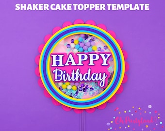 Shaker Cake Topper SVG file with stripe, Cake Topper SVG for cricut, silhouette, Shaker layer Strip, Scalloped circle cake topper template