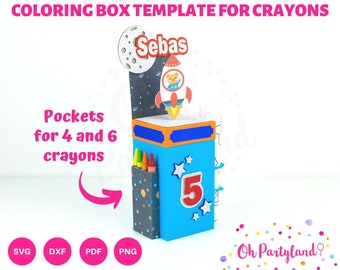 Coloring box template - Activity box template - Favor box SVG, DXF, PDF and Png files - Crayon box template for Cricut, Silhouette cameo