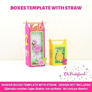 Modèles de boîtes de faveur avec de la paille - Boîte de shaker SVG, DXF, PDF, fichiers Png, modèle de boîtes de friandises, boîtes de bonbons svg, fichiers svg Cricut