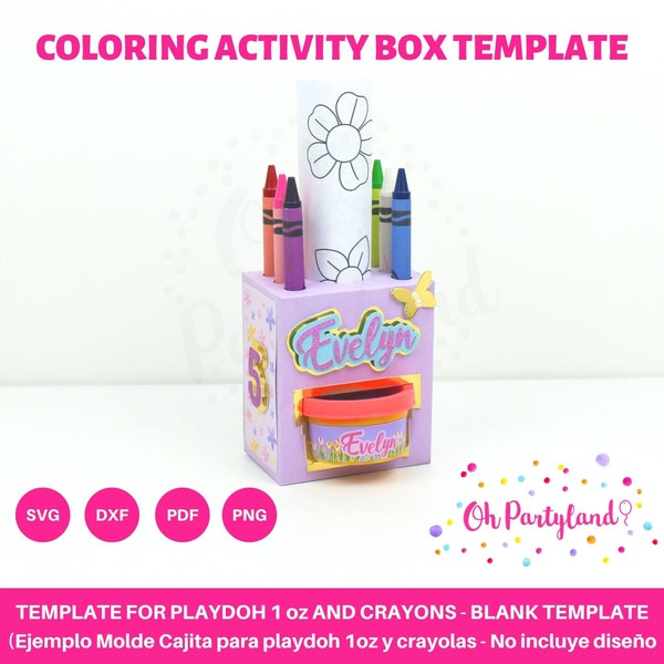 Plantilla Caja para Play doh 1 oz y crayones - Archivos de corte para Cricut y silhouette - Plantilla de caja colorear