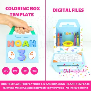 Modèle de boîte valise à colorier - Modèle de boîte Play doh 1 oz et crayon - Boîte d'activités Fichiers SVG pour Cricut, fichier DXF pour Silhouette, PDF, Png