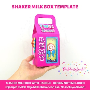 ハンドル付きミルク ボックス シェーカー テンプレート、シェーカー ボックス SVG、DXF、PDF、Png ファイル - デジタル ファイル、ギフト ボックス テンプレート、ミルク カートン ボックス カット ファイル