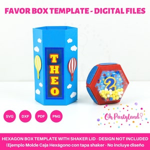 Hexagon box template with shaker lid - Shaker box SVG, DXF, PDF and Png,