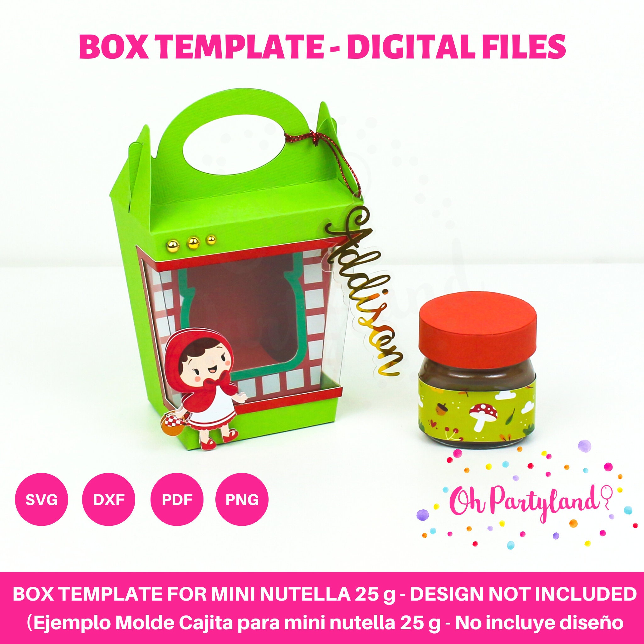 Mini Nutella Box Template with handle - Nutella 25g box template for Cricut  and Silhouette - oh partyland