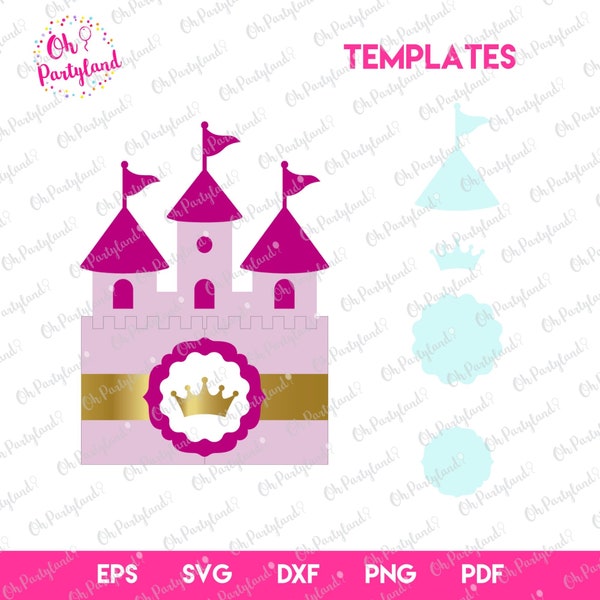 Princess castle invitation SVG file, Castle card template, Princess castle silhouette, Castle template Svg, Dxf, Pdf, Png, Eps, Cutting file