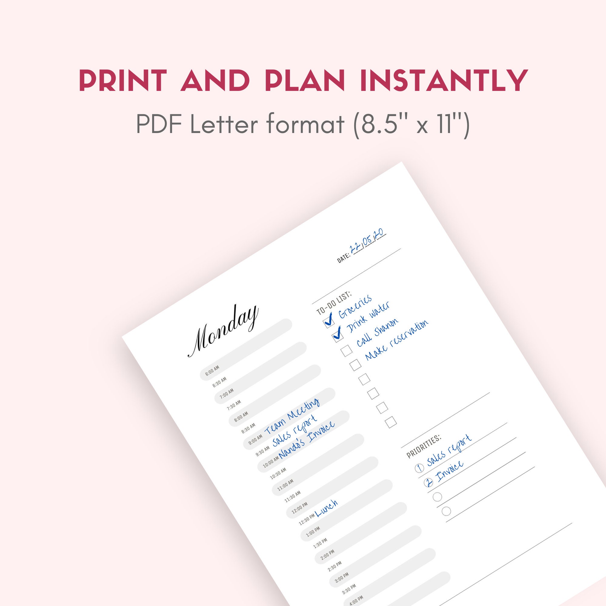 daily planner monday to sunday 7 pages half hour schedule etsy