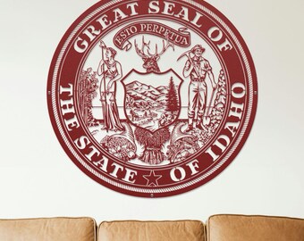Idaho State Flag Round Metal Sign, Housewarming Gift, Wedding Gift, Custom Home State Seal Sign Wall Decor
