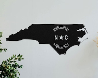 North Carolina State Flag Silhouette Metal Sign, Housewarming Gift, Wedding Gift, Custom Home State Sign Wall Decor