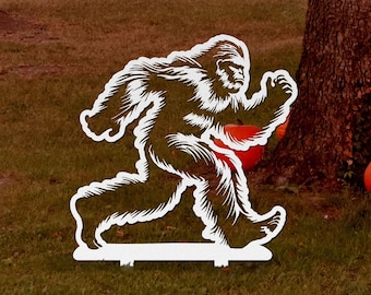 Bigfoot Halloween Yard Sign – Laser Cut Metal Sasquatch Silhouette Stake Sign, Outdoor Halloween Decor, Fall Yard Sign, Cryptids