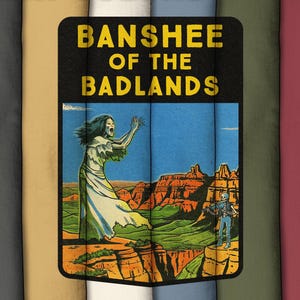 Peut inclure: Un design de t-shirt graphique avec le texte "Banshee of the Badlands" et une illustration d'une femme hurlante et d'un squelette dans un paysage désertique. Les couleurs de chemise présentées sont poivre, moutarde, ivoire, bleu glacier, chanvre et chili.