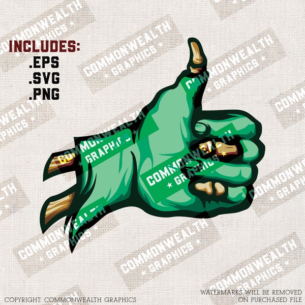 Zombie Hand Thumbs Up Halloween Horror Monster Undead Digital Download Detailed Vector Logo Illustration .SVG .PNG EPS Clipart Full Color