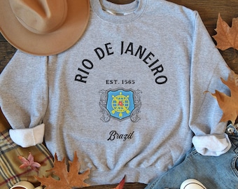 Sudadera de Río de Janeiro, Brasil, jersey de cuello redondo suave y cómodo, regalo de recuerdo brasileño, camiseta de vacaciones, sudadera con capucha de recuerdo de viaje