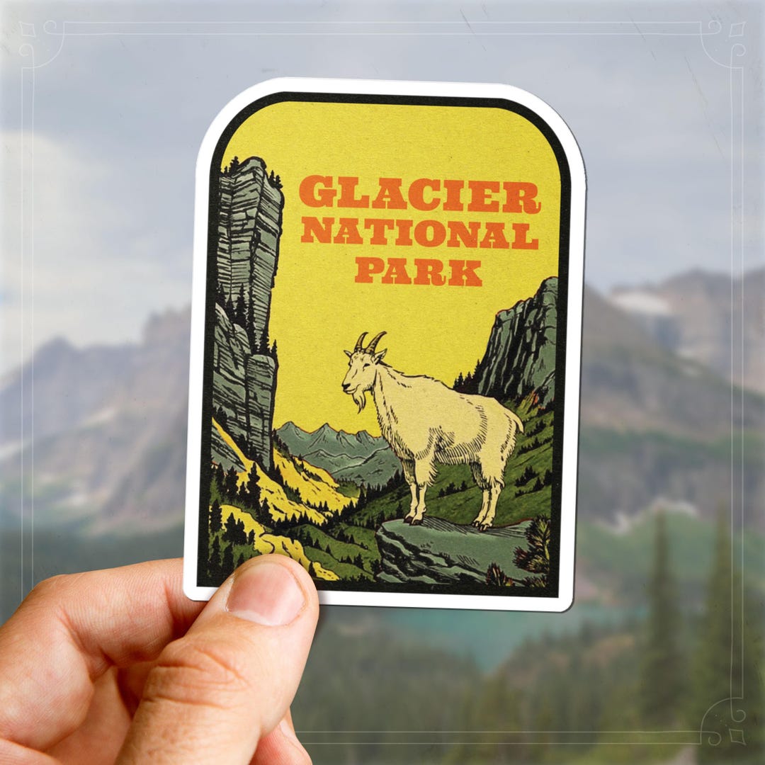 Vintage Glacier Decal Retro Travel Sticker Mountain Goat Montana Gift ...